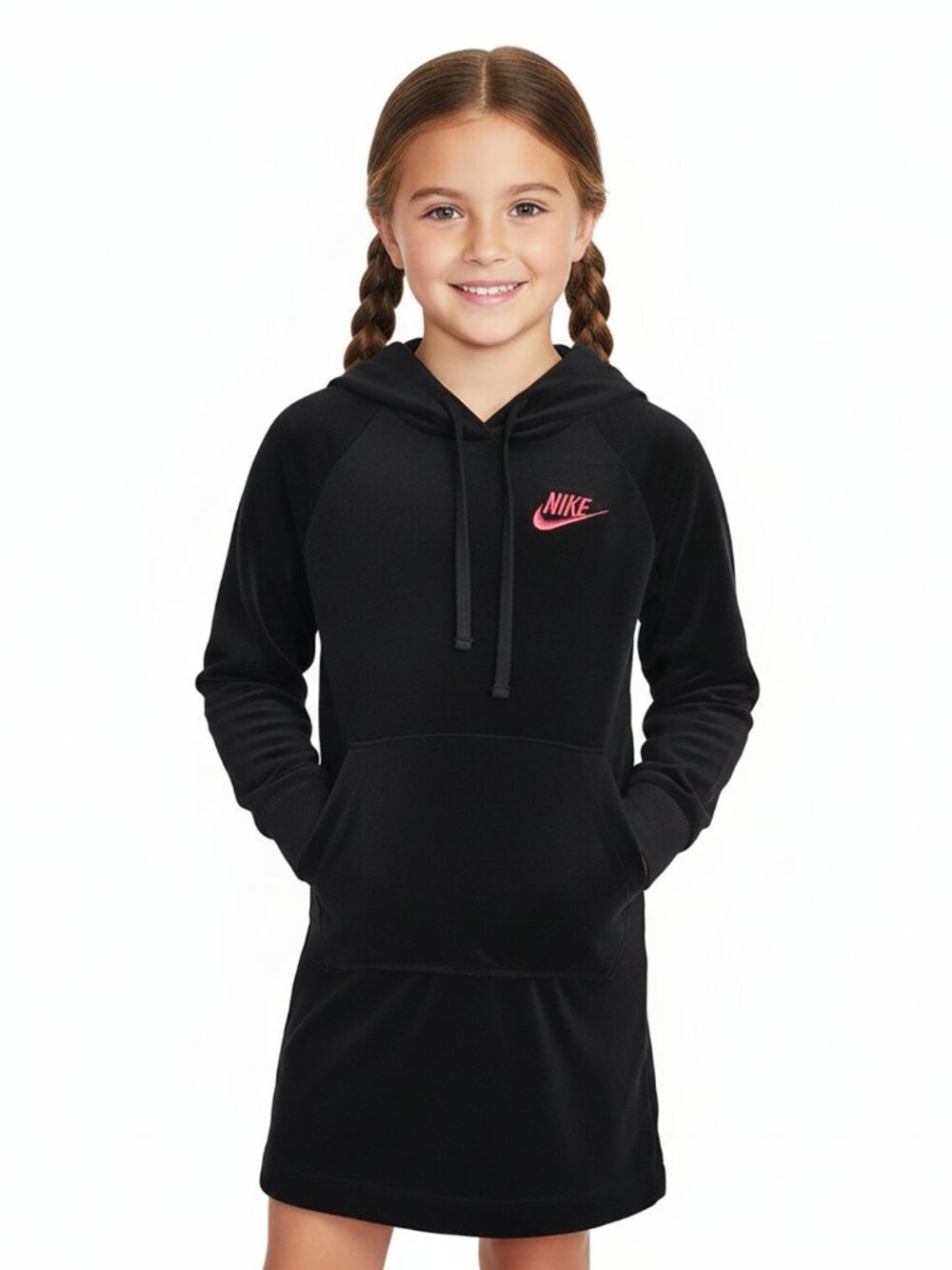NIKE Girls Hoodie Dress Black Velour Long Sleeve Outfit Size 6